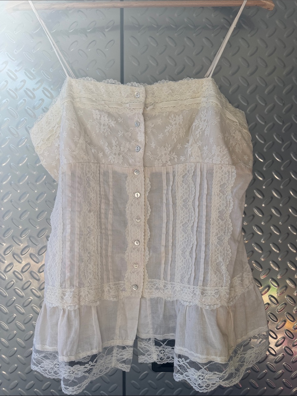 anchor blue Ivory Lace-Trim Button-Front Camisole